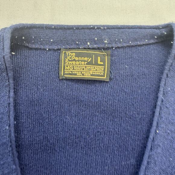 Vintage 70s JCPenney Sweater Cardigan Men's L Blue Button Up Long Sleeve L - Picture 3 of 8